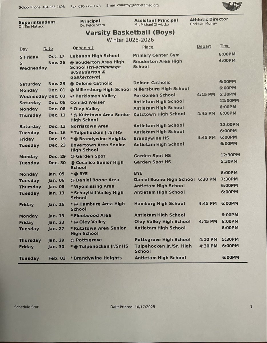 2025-26 Season schedule