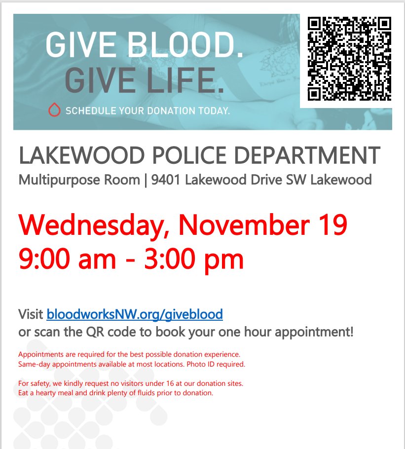 Our annual Blood Drive, in concert with the Food Drive, is happening on November 19.  We have plenty of open spots.  Please consider signing up to donate and support the community.