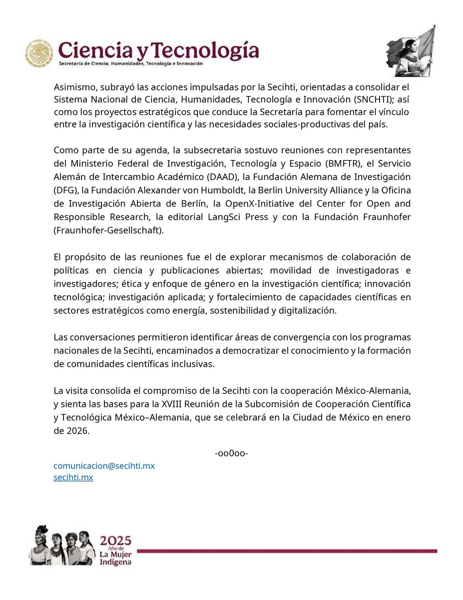 Secihti_Mx's tweet image. 📰 #Comunicado | #Secihti fortalece vínculos de cooperación científica y académica México-Alemania. 🇩🇪 🇲🇽