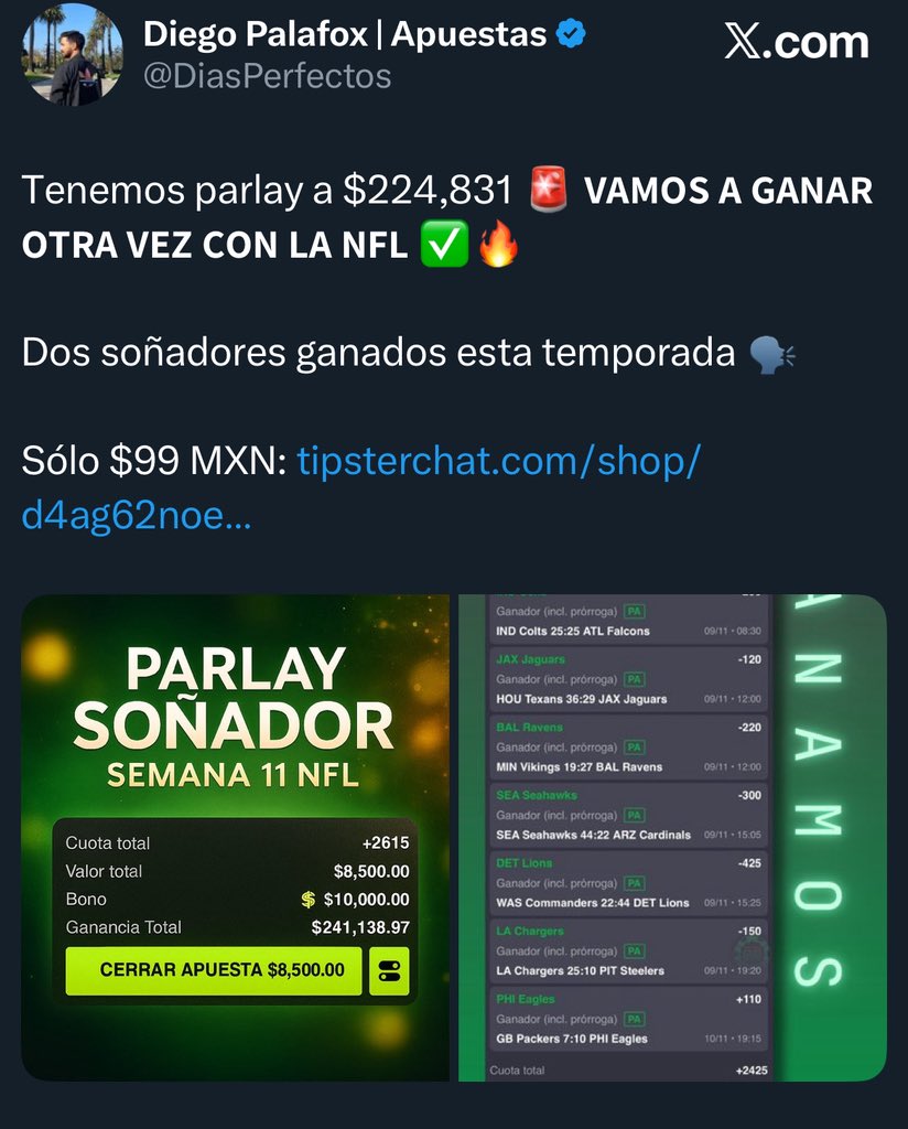 💥 Ya tengo el parlay exclusivo de Diego Palafox 🎯
¿Lo van a querer? 👀
Se los voy a regalar, pero solo a quienes comenten, den RT 🔁 y dejen su like ❤️