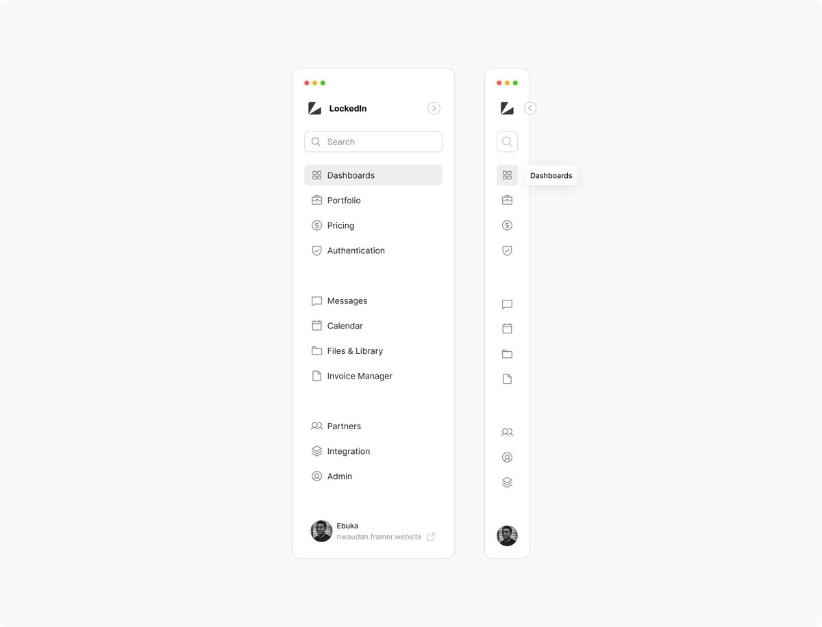 ebuka_ux's tweet image. Day 1 of #50DaysUIChallenge
Navigation &amp;amp; Search.

Clean responsive layout with thoughtful spacing. Menus feel alive with hover/pressed states, and minimized icons show tooltips for clarity. Simple &amp;amp; intuitive.

#BuildInPublic #UXDesign #DesignTwitter #DailyUI
