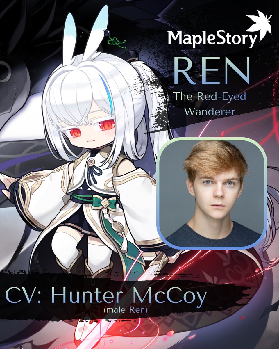 I voice Ren (M) in the new #MapleStory update! Ren's story has so much heart, and their gameplay and design look so cool -- I'm excited to see it come to life in the game. And it's an honor to be the counterpart of my amazing friend <a href="/JennyYokobori/">Jenny Yokobori</a>!🌸🗡️🎴