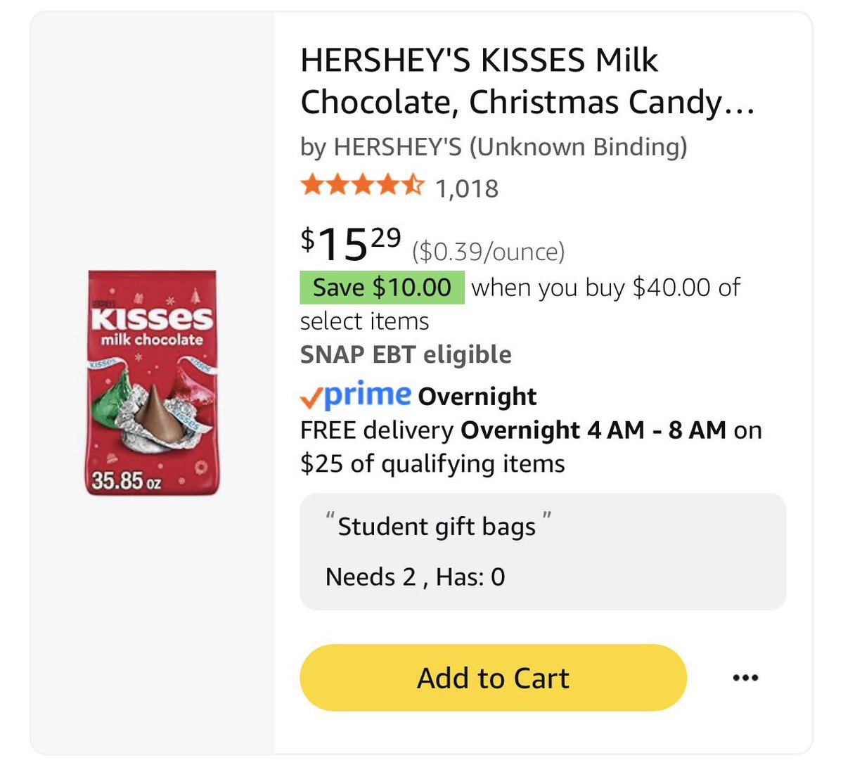I need just two bags of these Hersheys kisses! Who can help make this a reality?? These are going in their gift bags! 🎄🎁🙏🏻 amazon.com/hz/wishlist/ls…