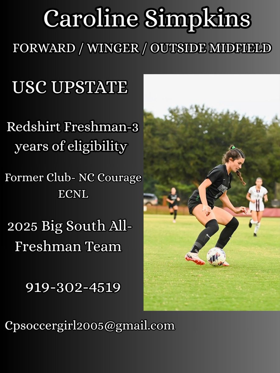 I’m officially entering the #transferportal on November 17th with 3 years of eligibility left. I’m very thankful for my time at USC Upstate but can’t wait for this next chapter! @imyouthsoccer @thesoccerwire @imcollegesoccer @topdrawersoccer #collegesoccer #ncaa #d1