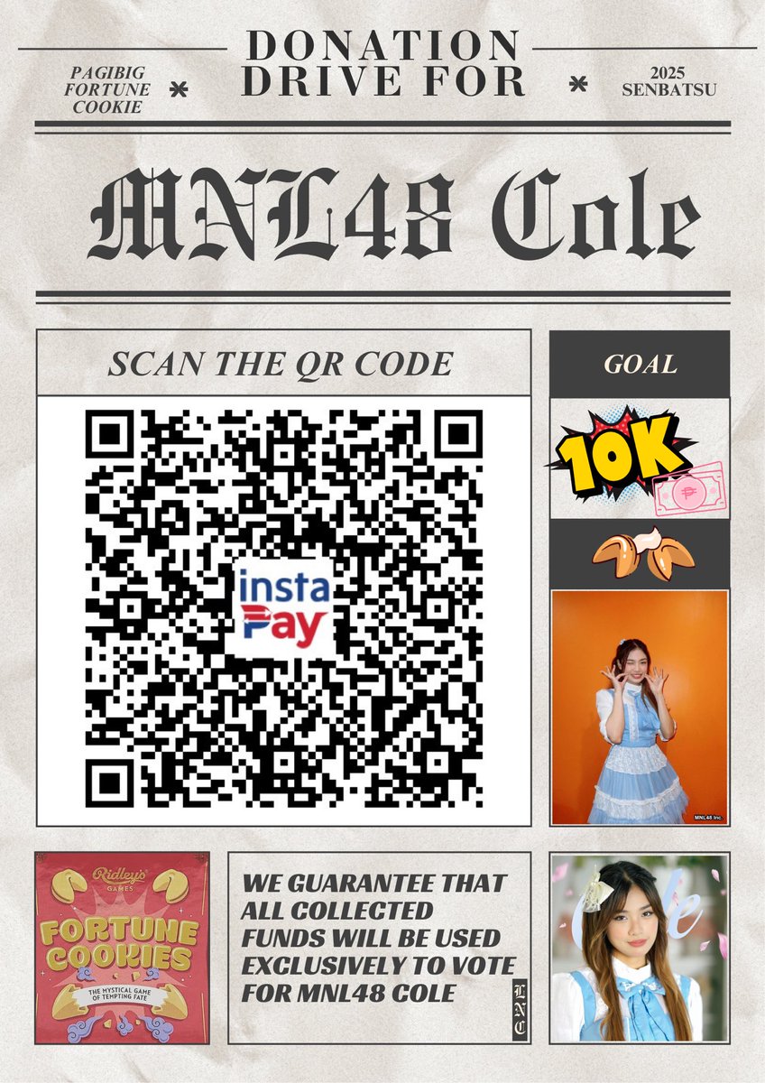 Here's our official QR code for donations, Lalabs! 

As of now, we have P620, and MNL48Cole is currently ranked 13th. 
If you'd like to help her become part of the PFC senbatsu, we appreciate any amount you can donate. 

Thank you, Lalabs!💖💖
#MNL48 
#mnl48cole