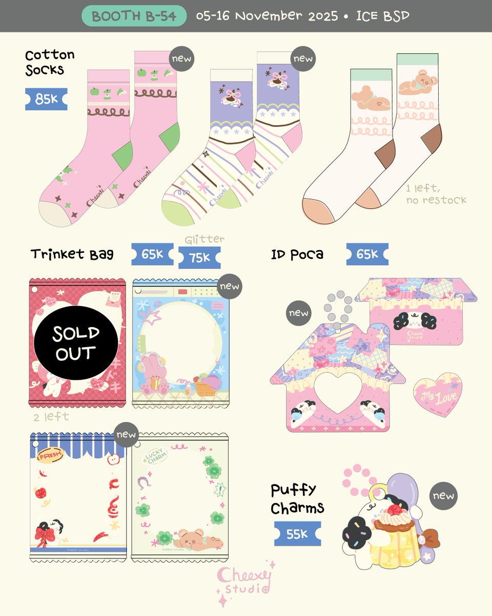 [🩷🔄 are very appreciated!]
⋆.𐙚 ̊  Cheexy Studio’s OTS Catalogue for  #CF21 🍀̊   𐙚.⋆

🌻Booth B - 54
📅15~16 Nov @ ICE BSD
#⃣ Fandoms: Original

See you! ꒰˶ˆ꒳ˆ˵꒱  
#comifuro #comifuro21