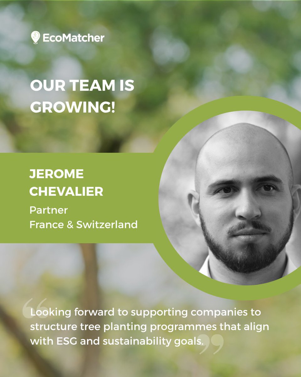 EcoMatcher's tweet photo. EcoMatcher is thrilled to welcome Jerome Chevalier as our Partner for France and Switzerland.
Together, we’re excited to help companies across France and Switzerland grow their commitment to the planet.
#EcoMatcher #Sustainability #France #Switzerland #treeplanting https://t.co/7FYLMhzT5l