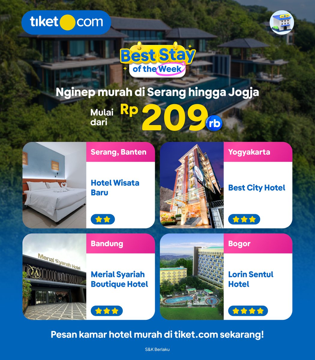 tiket's tweet photo. REKOMENDASI HOTEL MURAH DI INDONESIA!
Selalu ada rekomendasi hotel yang pasti bikin trip kamu lebih nyaman dan hemat! LIKE & BOOKMARK destinasi dan promonya! π
https://t.co/KVuZAnkueQ
Pesan kamar hotel murah di https://t.co/AT2gGfPEm8 sekarang!
#SemuaAdatiketnya #PromoLiburan https://t.co/1v8XIVtnSu