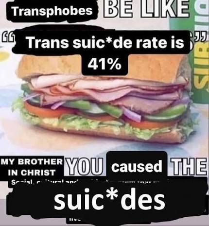 It's actually suicidal ideation rate, but yes, when you don't get support from your family or friends transitioning is very hard.