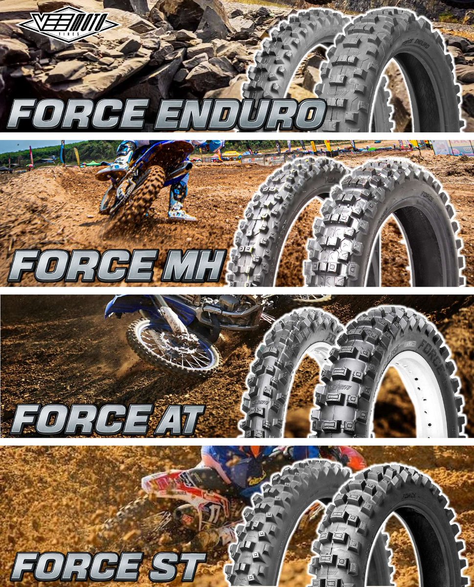 vee_offroad's tweet image. VeeMotoのニューモデルはこの4つです
FORCE ATはすでに導入済み
ほか3モデルも入荷予定です
テストした感じでは ENDUROとMHのコンパウンドが新しくて、スリップ率大きめでもグリップする不思議な特性です。