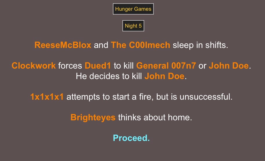 HasTPCreleased's tweet image. day 49: no but look for the gummy bear album in stores November 13th (please get the ref)
Night 5 hunger games