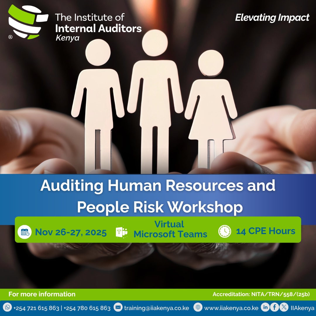 IIAKenya's tweet image. Join us for an insightful virtual workshop designed to equip internal auditors with the essential skills necessary for auditing HR functions and navigating people-related risks. Register at iiakenya.glueup.com/event/auditing…
