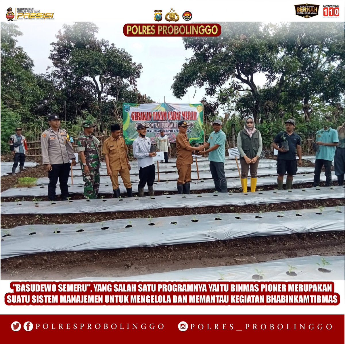 BantaranSektor's tweet photo. Polres Probolinggo melalui program Basudewo Semeru, khususnya Binmas Pioner, terus mendorong sinergitas bersama masyarakat dalam mendukung ketahanan pangan dan menjaga stabilitas kamtibmas.
#Basudewosemeru #binmas #polriuntukmasyarakat https://t.co/CBV2pVRbih