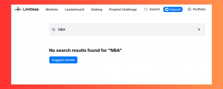 Day 30 of my daily dive into <a href="/trylimitless/">Limitless</a>🚀 

After the MLB World Series hype, I've been all in on NBA action, but couldn't find it as a betting market. So, I hit suggest market and proposed it right away!

Love how Limitless actually listen to community feedback. This feature