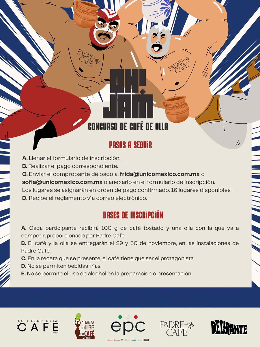 JAM: Café de Olla, las ollas de barro suben al ring para demostrar que también saben pelear con sabor, memoria y fuego.
¡Inscríbanse! 

Sábado 6 de diciembre. 
Inscríbete. 16 lugares disponibles. 
Entrada libre.