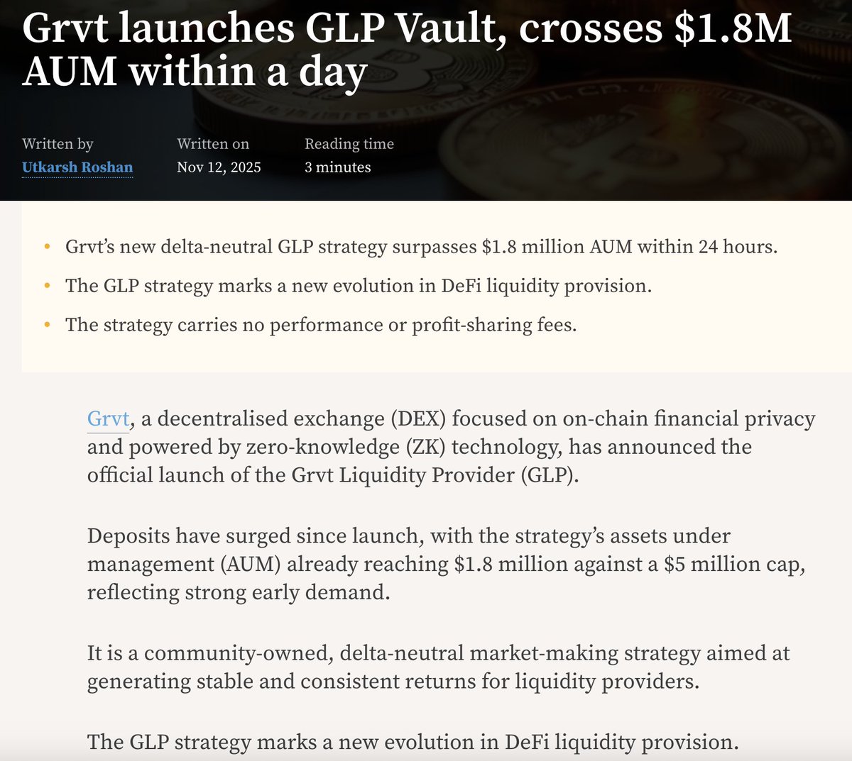 GLP AUM is nearing $2.5M, capped at $5M.

Secure your spot while it lasts.

Read the full feature by <a href="/InvezzPortal/">invezz.com</a> in thread if you want to know how to get in