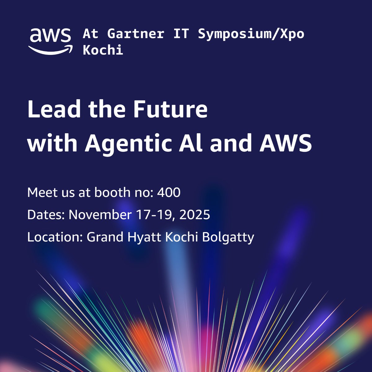 AWSCloudIndia's tweet image. Discover how AWS is helping enterprises apply agentic and generative AI to transform operations, redefine decision-making, and deliver measurable business outcomes.

go.aws/3WOzwo7 

📍Connect with us at Gartner IT Symposium Kochi
💡Visit the AWS booth for demos and…