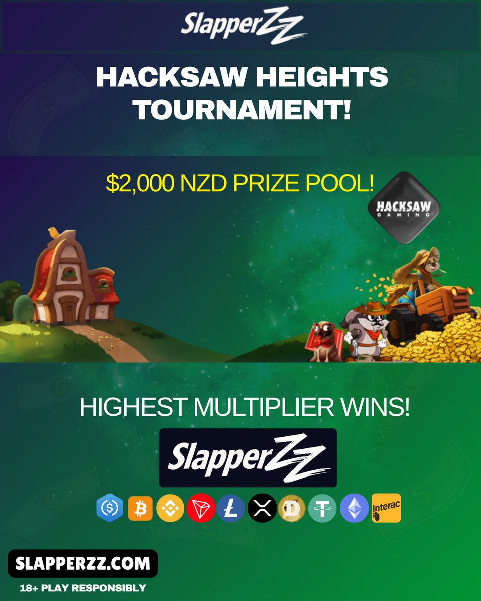 Slapperzzcom's tweet image. Hacksaw heights tournament is now live! 

Highest multiplier win on any hacksaw games win a share of 1k euro! 

Top 5 paid! 

#slapperzz #slapperzzcasino #competition #slots #giveaway #casino #pokies #gamble #canadacasino
