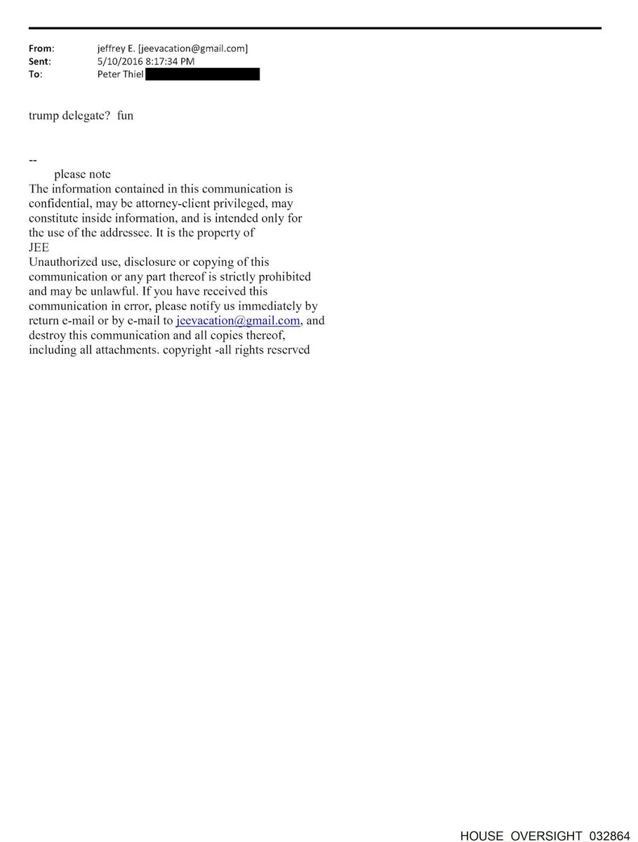 Jeffrey Epstein to Peter Thiel: trump delegate? fun