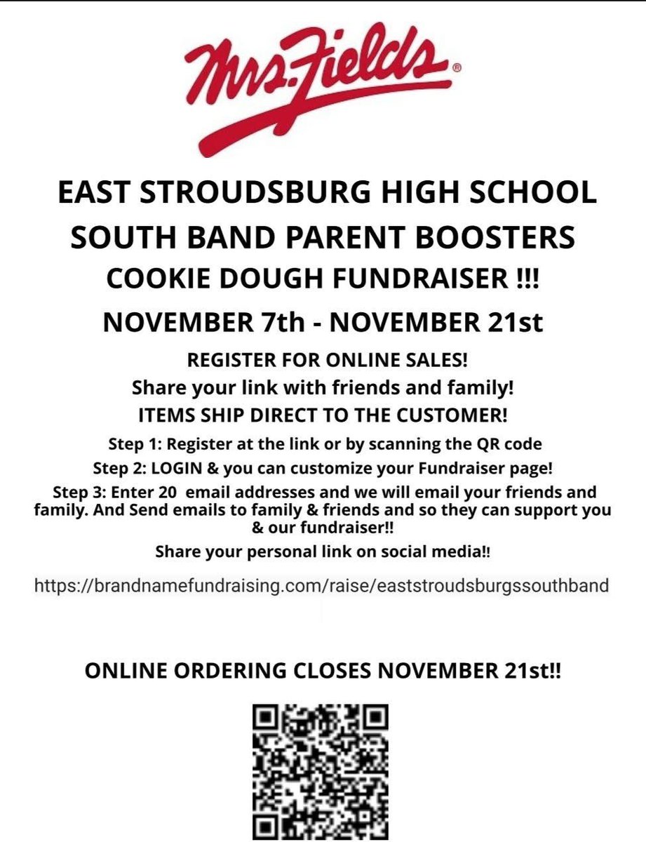 ➡️It's Cookie Season!🍪 Remember those amazing, warm chocolate chip cookies you'd get at the mall from Mrs. Fields? 😋

➡️Support the Cavalier Bands💜 and make them right at home! Order online and they'll ship right to you.👍

brandnamefundraising.com/raise/eaststro…
