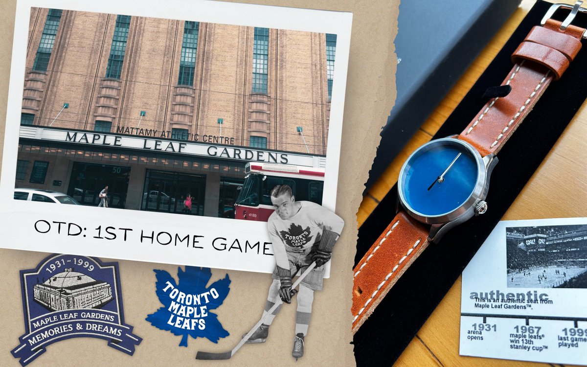 The 1st home game at Maple Leaf Gardens was played 94 years ago today. A lot has changed since then, but the historic building remains.

Check out this amazing watch crafted from an authentic seat from MLG, featuring the iconic blue paint... and plenty of story.  #LeafsForever