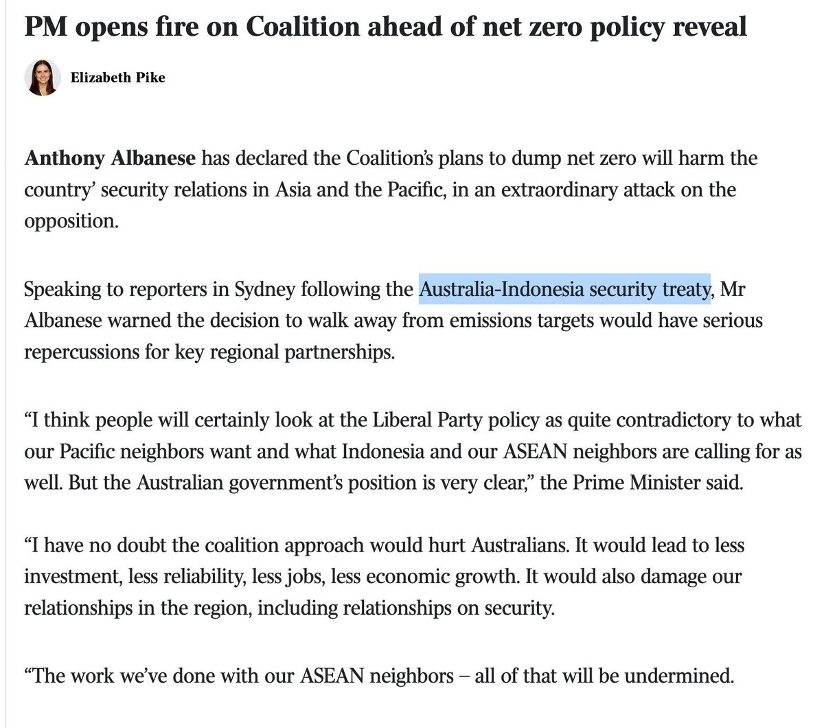 mattjcan's tweet image. This morning the PM claimed that if Australia doesn&apos;t go to net zero it would hurt our relationships in the Pacific.

He said this following a meeting with Indonesian officials. 

Indonesia has INCREASED its annual coal mining by 223 million tonnes in just 3 years since &quot;net…