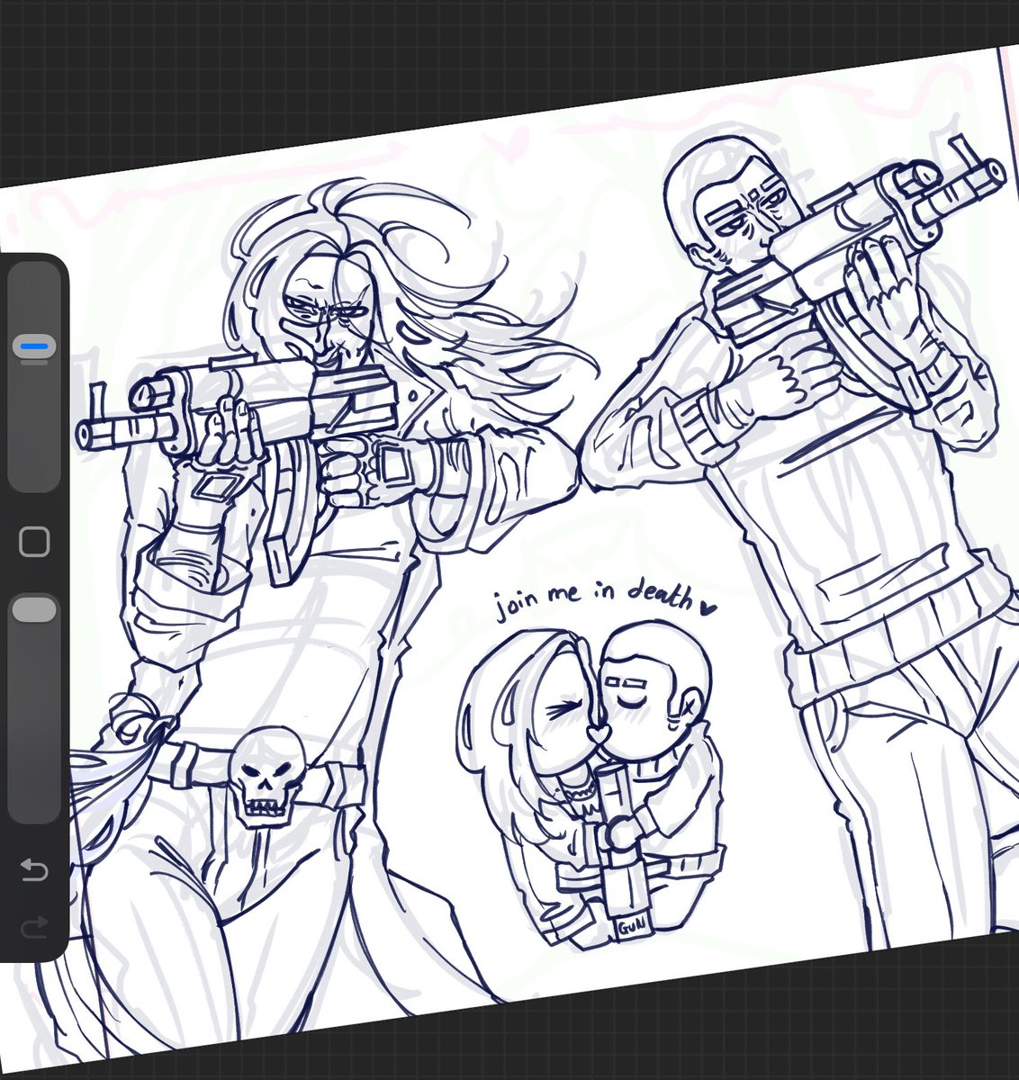 starzbunni9's tweet image. i just noticed we reached 400 followers, thank yuo guys 🍾🍾
here’s a gunlante wip, I’m preparing a good art for them, theyre on a date