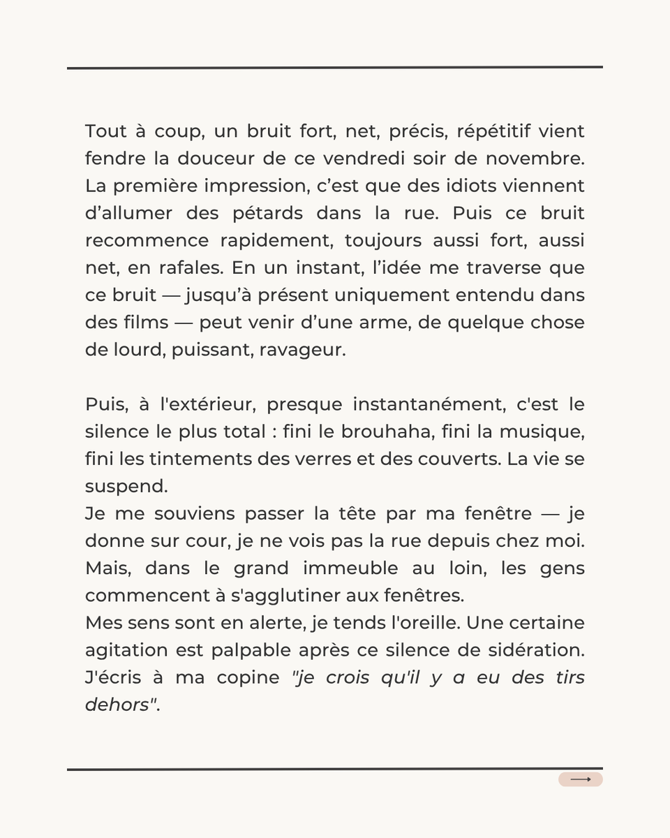 VinBerth's tweet photo. Il faisait doux en ce vendredi soir de novembre, quand un tout à coup, un bruit fort, net, précis et répétitif vient fendre la douceur depuis la fenêtre de mon appartement.
Récit de ma soirée du vendredi 13 novembre 2015
#Paris #13novembre2015 #ParisAttack #13novembre
1/5
🧵⤵️ https://t.co/ztEpVdzjem