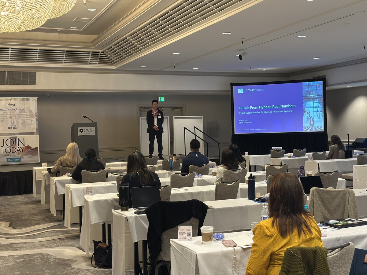 youlify's tweet photo. It was such a pleasure to speak at the HFMA Hawaii 2025 Revenue Cycle Seminar 📈 Youlify CEO, Dr. Bo Gu talked about "AI ROI: From Hype to Real Numbers" in Honolulu, HI 🌺 https://t.co/SDEB0VkD99

#AI #RCM #Youlify #HFMA #RCMseminar #medicalbilling #AIhype #seminar #presentation https://t.co/lOB2cFCrUv