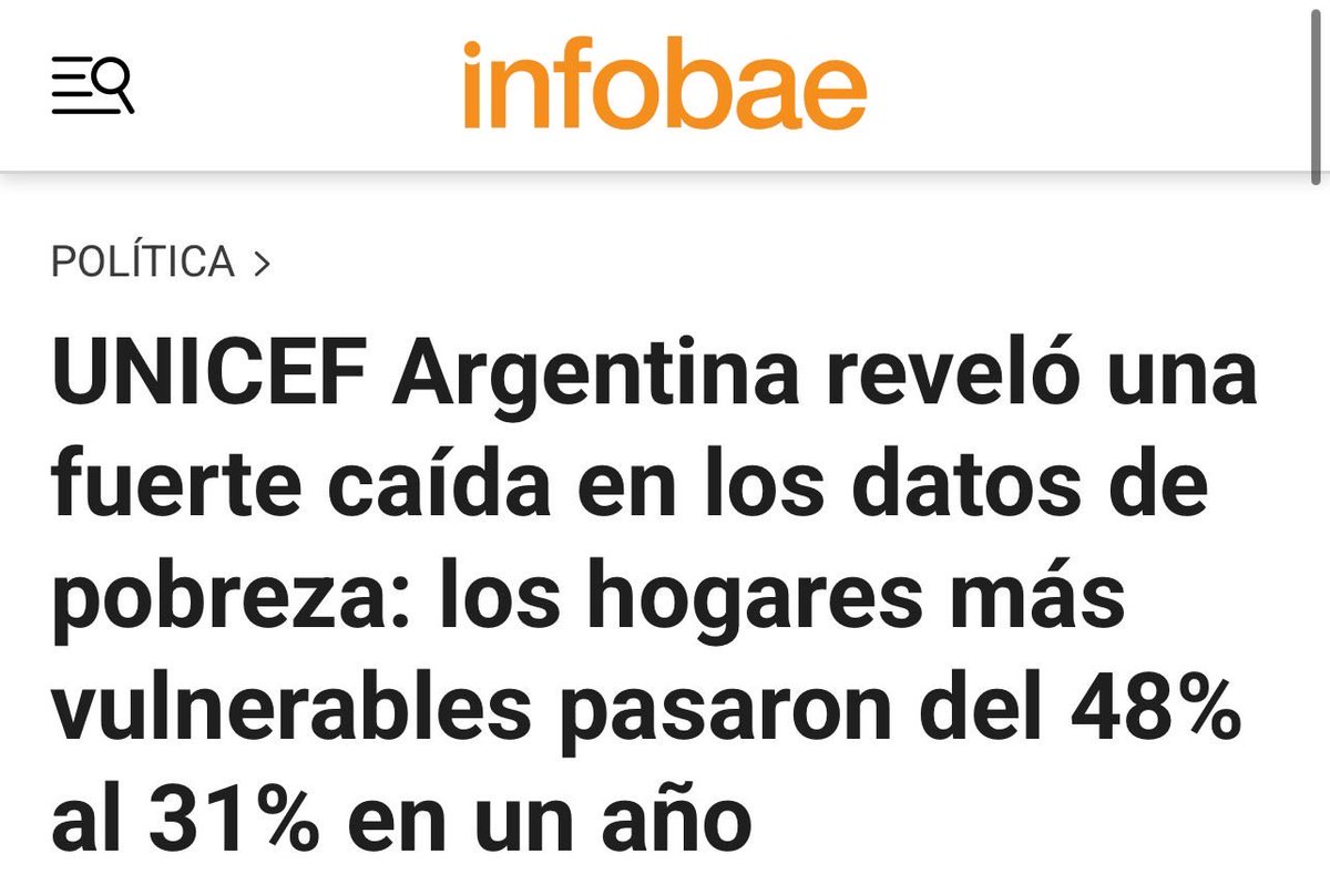 Bajó la pobreza, es una realidad. Los datos lo confirman.
El esfuerzo que hicimos entre todos muestra sus frutos. Menos privilegios para los que usaron al Estado para su provecho, sirve. El rumbo de la libertad está en marcha.

<a href="/JMilei/">Javier Milei</a>