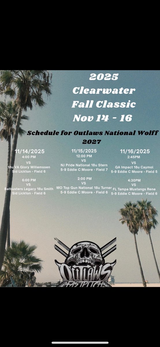 Hayden_Brock17's tweet image. The Outlaws are heading down south to Clearwater, FL. Ready to take the field in the sun. ☀️ 🌴☠️
#catcher @OutlawsNat2027 @ExtraInningSB @LineDsoftball @IHartFastpitch @CoastRecruits @d1fastpitch1 @LegacyLegendsS1 @ImpactRetweets @SBRRetweets @tagupSoftball @toppreps