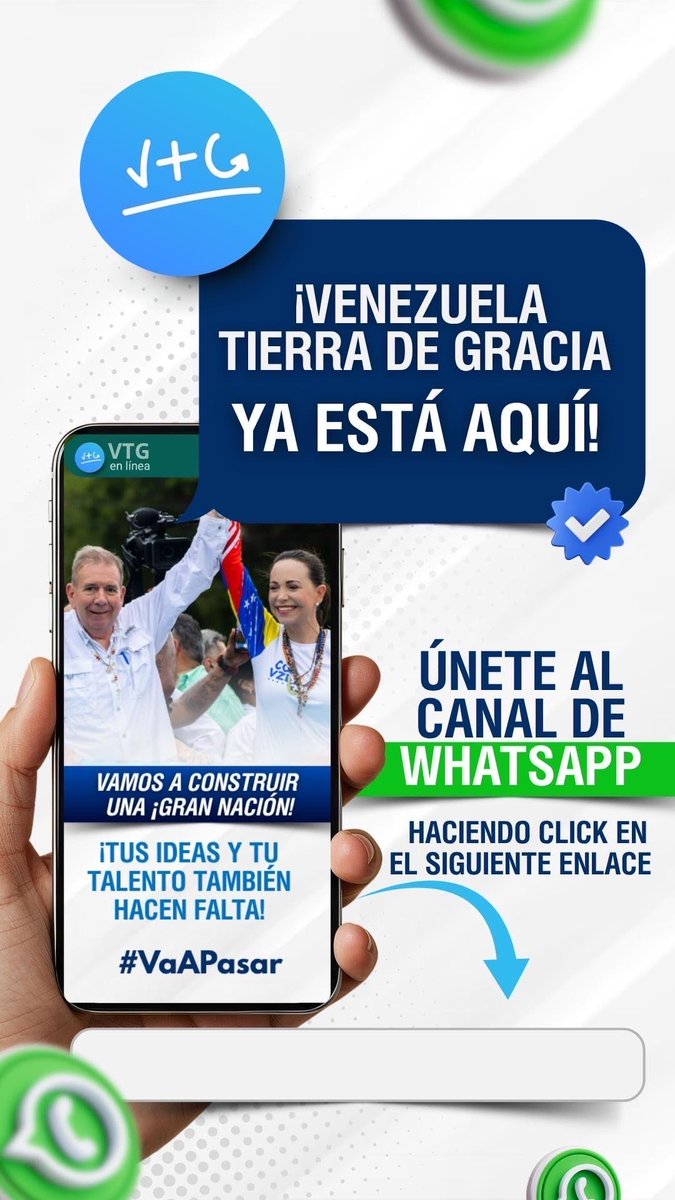 VenteVenezuela's tweet photo. 💪 ¡El cambio ya está en marcha!

Forma parte de Venezuela Tierra de Gracia y recibe en tu WhatsApp toda la información, ideas y acciones para construir el país que soñamos.

➡️ Únete al canal aquí 👉 https://t.co/wrqWpCfZ6O https://t.co/Edj4p0QC3w