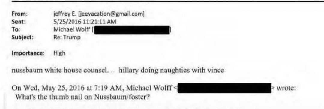 Oops... Jeffrey Epstein claimed Hillary Clinton was romantically involved with former White House counsel Vince Foster.

Foster later died by suicide in 1993.