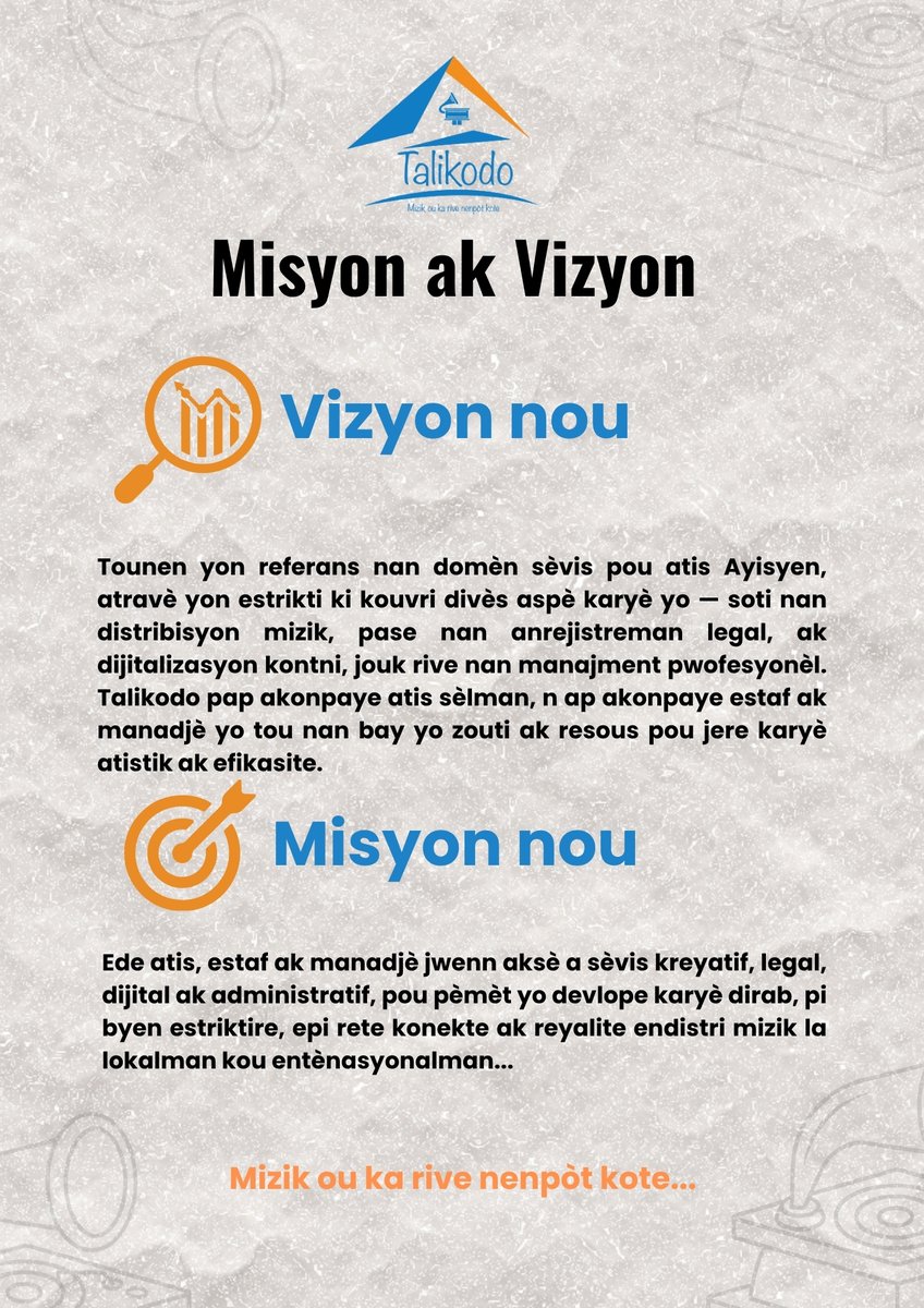 Si ou se yon jèn atis oswa ou travay ak yon atis ki bezwen sèvis dijitalizasyon mizik, kreyasyon kont BMI epi anrejistreman zèv, pòt nou gran louvri pou ou; rete konekte ak nou!!! 

Mizik ou ka rive nenpòt kote...
