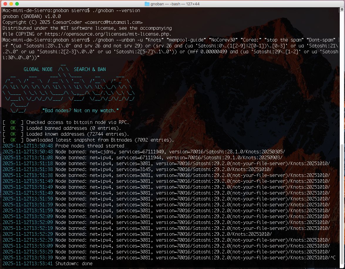 caesrcd's tweet image. 🚀 GNOBAN 1.0.0 is out!
The first stable release of Global Node Search &amp;amp; Ban — a tool to analyze and automatically ban Bitcoin nodes based on custom criteria.

⚙️ Cross-platform: Linux, macOS, Windows
🔒 SOCKS5 proxy support
 github.com/caesrcd/gnoban…

#GNOBAN #Bitcoin #FOSS
