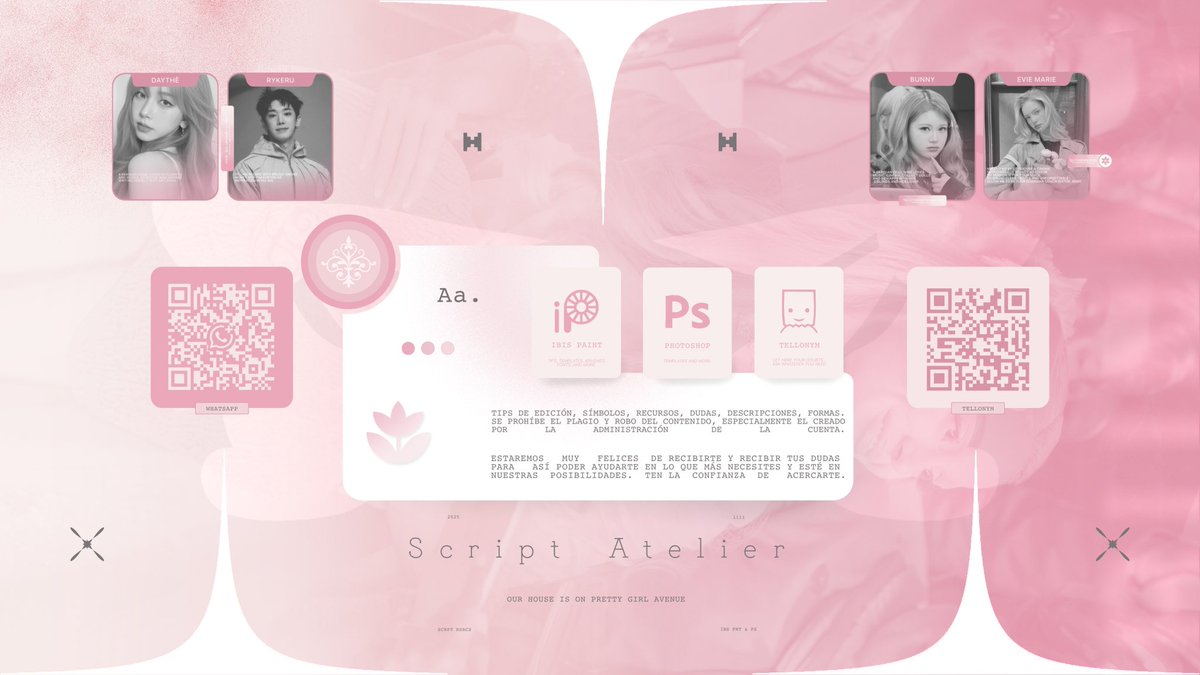 ScriptAtelierRs's tweet image. ⠀⠀⠀⠀

ㅤૢ་⠀⠀⠀♡ ໊⠀⠀⠀︐ㅤ 𝚂𝚌𝚛𝚒𝚙𝚝 𝙰𝚝𝚎𝚕𝚒𝚎𝚛. ⠀⠀⠀❀♡

⠀Tαller de ıdeαs en el cuαl podrάs αprender, 
⠀ınspırαrte  ч  encontrαr  respuestαs  que te 
⠀guı́en  en tu proceso   creαtıvo. Enfoque en 
⠀𝗜𝗯𝗶𝘀          𝗣𝗮𝗶𝗻𝘁        𝗫        &amp;amp;…