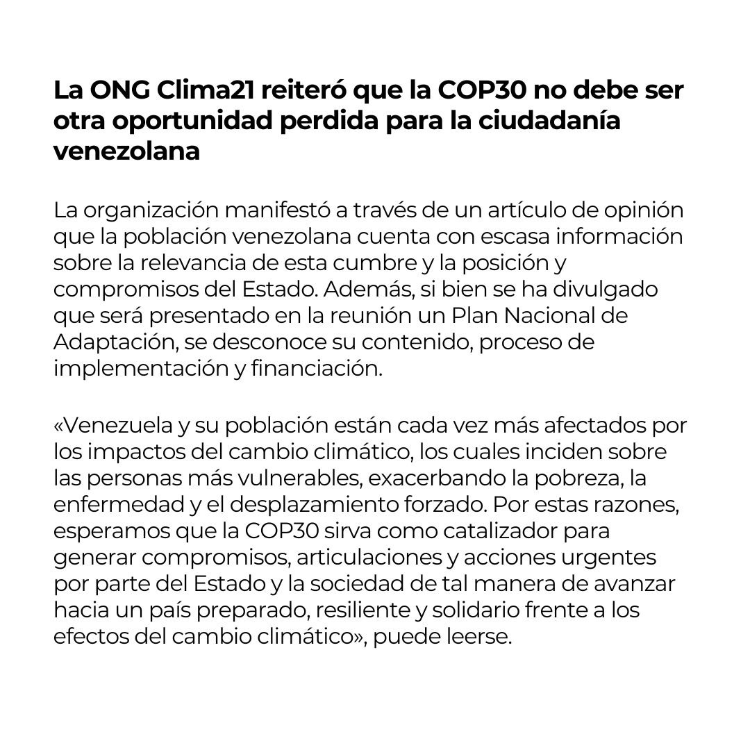 🤔 En el tercer día de la #cop30belém siguen llegando personas de Venezuela a 🇧🇷. 

🛖 Una nueva delegación más numerosa llega en avión. 
🚨 Denuncias sobre indígenas en el Alto Caura enfermos sin atención.
📢 ONG reiteró que la #cop30 no debe ser otra oportunidad perdida.