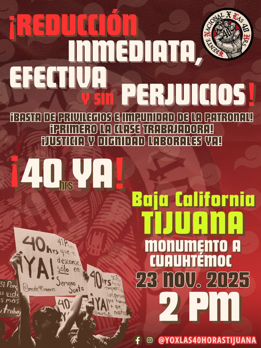 YoXLas40Horas2's tweet image. ¡Llego la hora nuevamente de alzar la voz, #Tijuana! ✊Baja California🔥

💬Nos cansamos de esperar promesas.
Nos cansamos de ver cómo los de arriba deciden por nosotros sin conocer la realidad que vivimos en los centros de trabajo.

Mientras ellos hablan de “progreso”, miles…