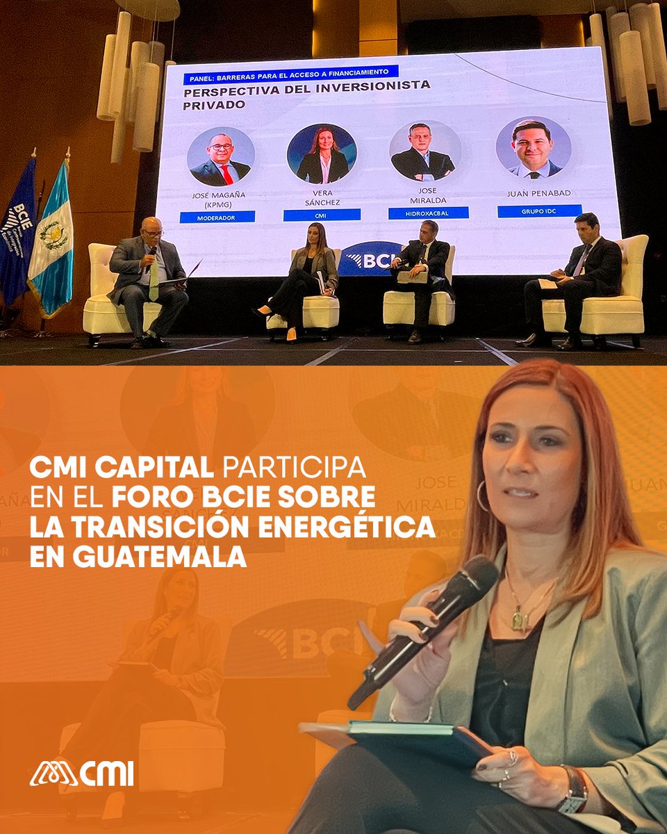 CMICorporacion's tweet photo. ⚡️Impulsando la transición energética en Guatemala​

Participamos en el Foro BCIE sobre la Transición Energética, donde Vera Sánchez-Latour, Directora de Inversiones de CMI Capital, compartió nuestra visión sobre cómo innovaciones financieras y estructuras más ágiles pueden acelerar proyectos de energía renovable.​

💡 Creemos que la energía es una oportunidad para transformar vidas y generar desarrollo con impacto positivo. 🧡​

Lee más aquí: https://t.co/L3cQz9sZah

 #SomosCMI