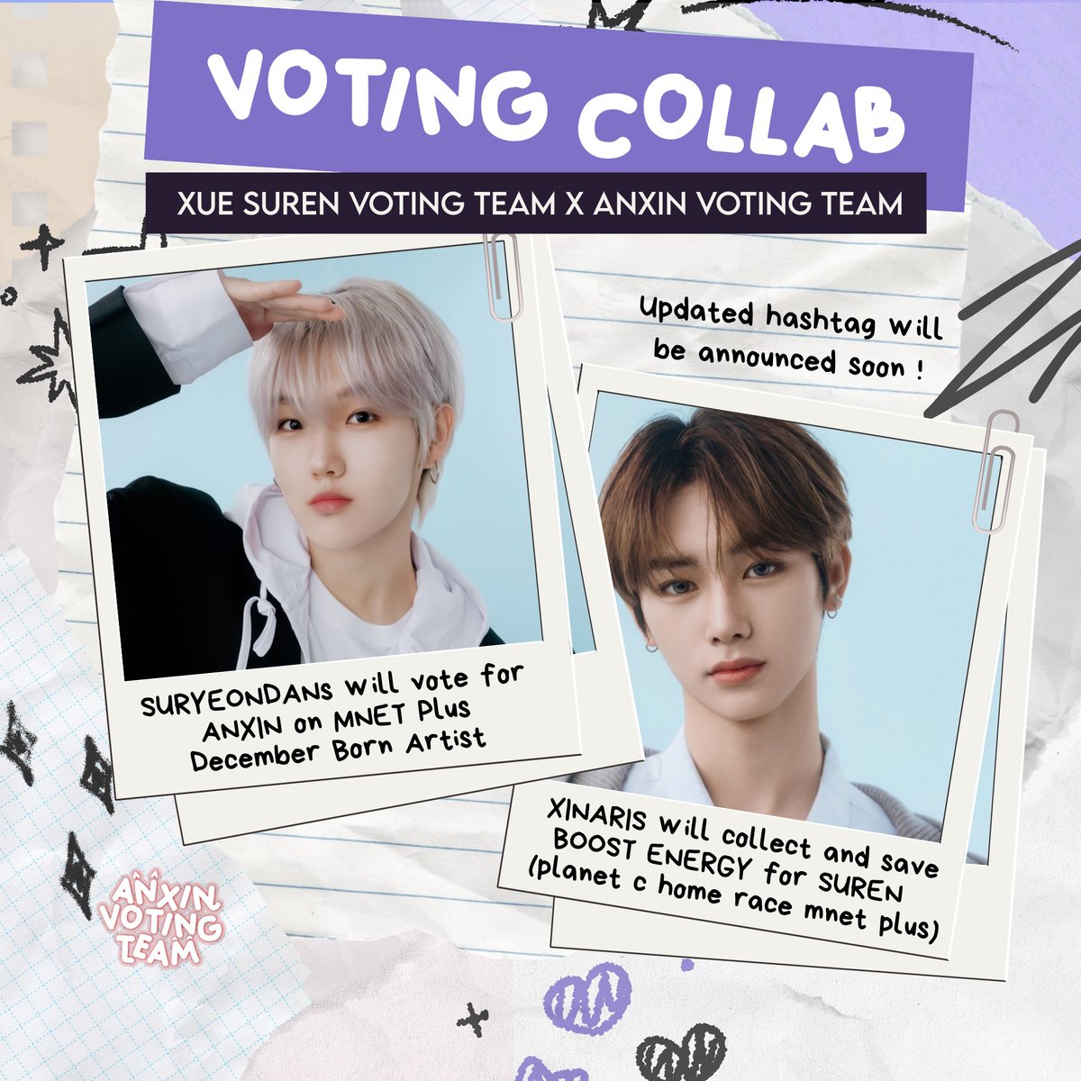 🗳 VOTING COLLAB

Hello, Xinaris! We are happy to announce our voting collaboration with <a href="/XUESURENVT/">XUE SUREN VOTING TEAM</a>

Xinaris will collect and save BOOST ENERGY to use for Xue Suren in the next BOOST MISSION!

Kindly wait for our further voting  announcements

#ANXIN #安信 #안신 #アンシン