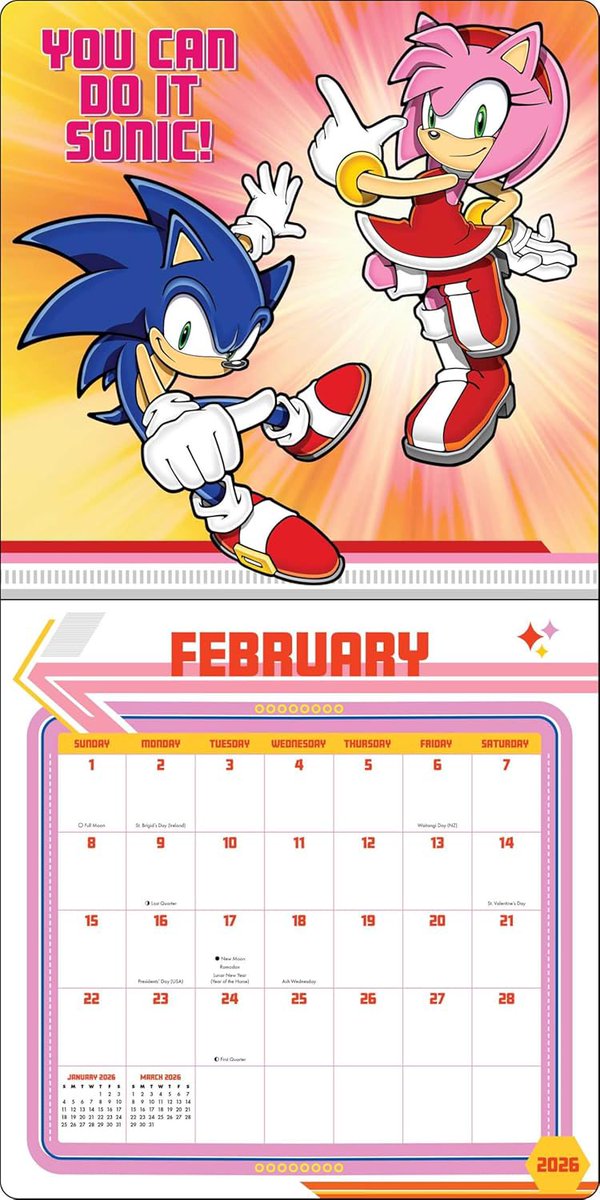 ZZEclipse's tweet image. The 2026 Sonic calendar has #Sonamy for the month of February 😍🥰