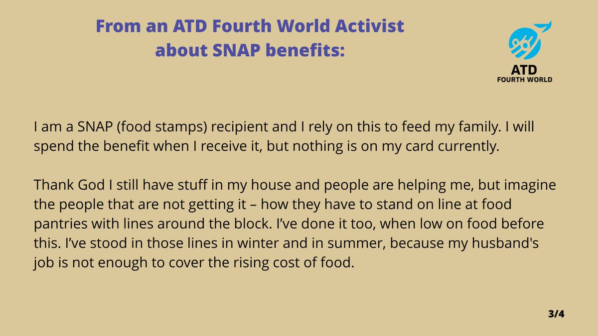 ATD4thWorld_US's tweet photo. From an ATD Fourth World Activist about SNAP benefits.
"Where is all the money going?" https://t.co/r4N7R7Jvg4
