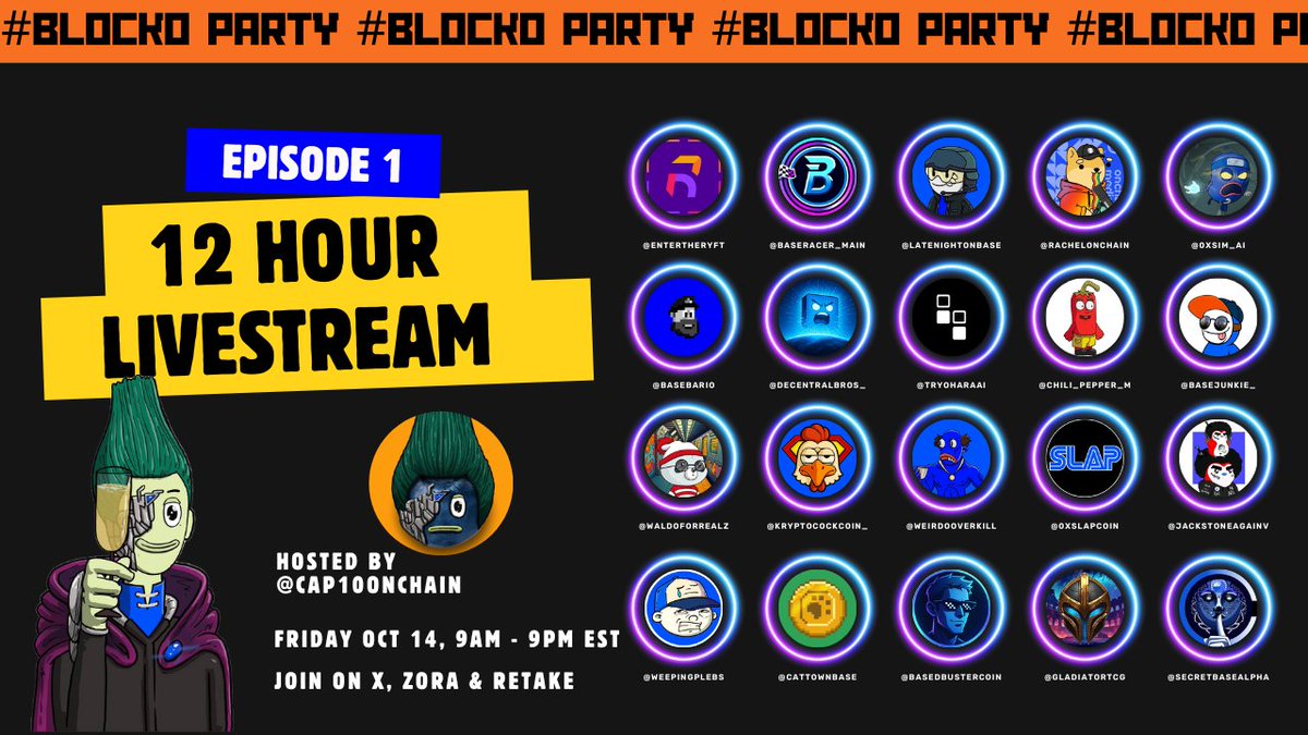 🔥 12-Hour #Block0 Party Livestream 🔥

Friday! We’re going live for 12 straight hours — gaming, gambling, AI vibe coding, races, trading, fitness, chaos, and pure BASE energy.

No script. No filter. Just vibes, memes, and mayhem.

🗓️ Starts Friday 11/14 @ 9am EST
🎥 Tune in live