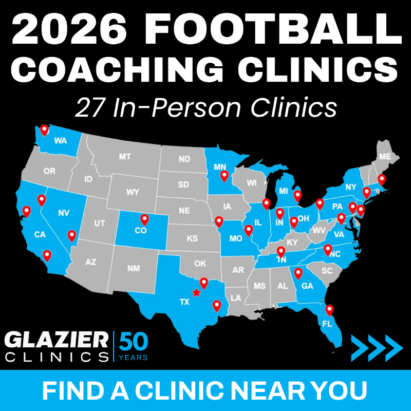 GlazierClinics's tweet photo. 🏈 Glazier Clinics Are Back for 2026!

We’re excited to announce that in-person clinics are back in 2026 — bringing the best football education, networking, and coaching insights.

- Learn from top coaches
- Connect with peers
- Build your program for lasting success