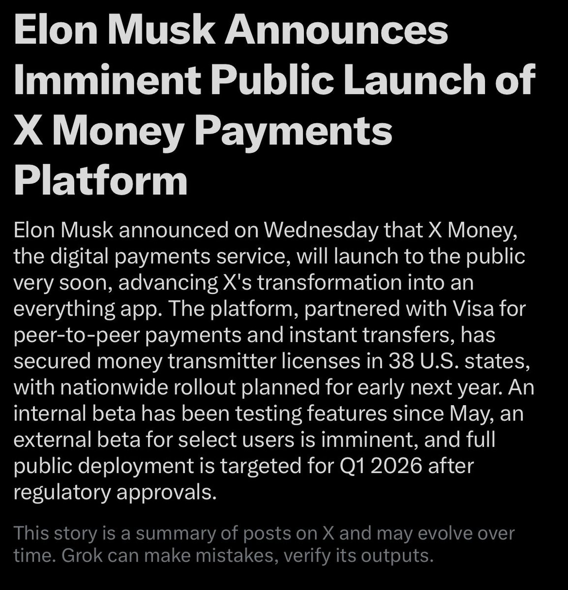 Elon Musk has confirmed 𝕏 Money will be launched to the public very soon. # Dogecoin