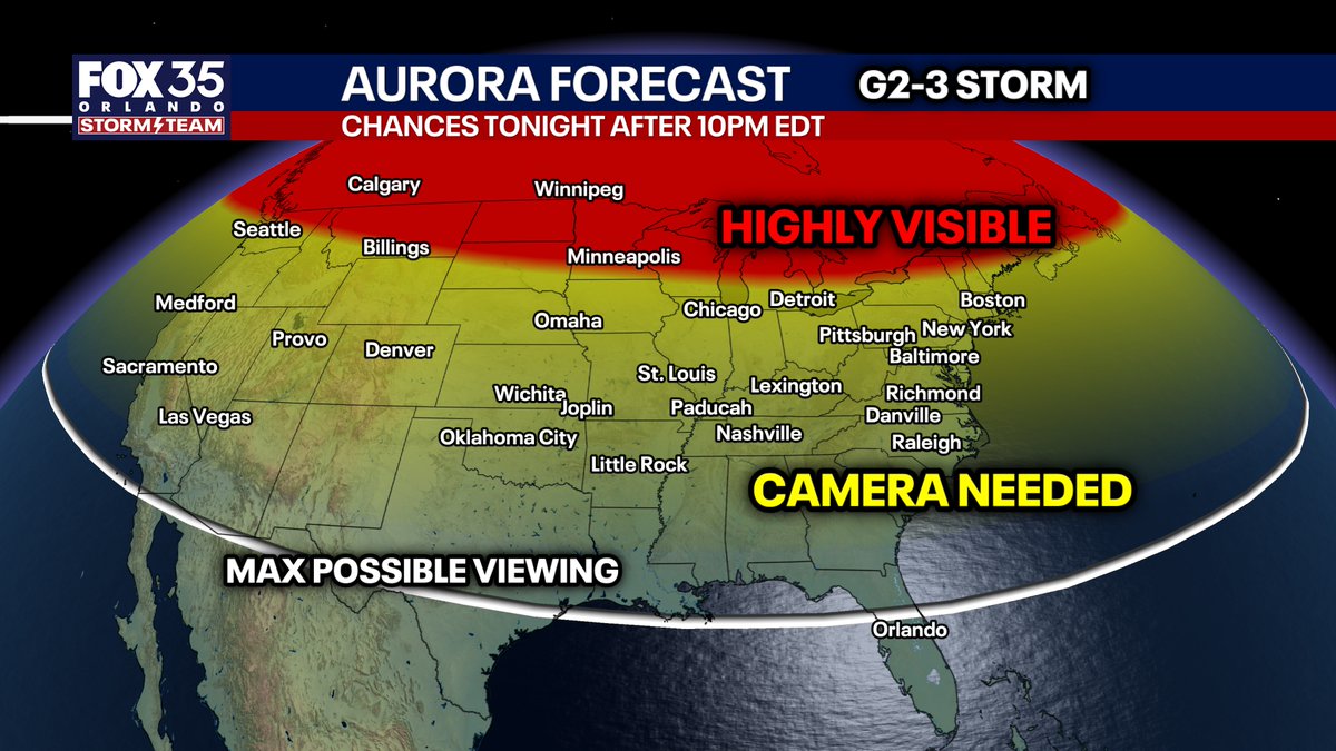 WEDNESDAY NIGHT: Aurora trended less than last night, but I want to stress, forecasting these things is tricky. Tuesday night's was supposed to be minimal and ended up way stronger and more visible across North America than thought. We'll see how tonight trends. Right now, areas