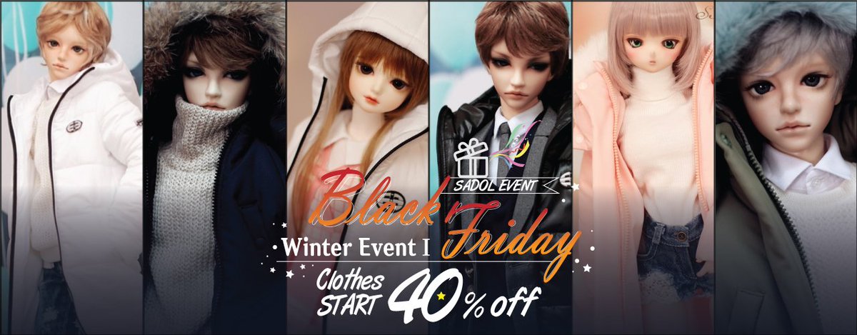 R❤️)
안녕하세요,사돌입니다.
블랙프라이데이 겨울 이벤트 
[첫번째]겨울의상
.판매기간: 11월14일-30일
.Boy 사이즈추가: 76.78
.기간: 11.13-30
.최초 할인 40%에서
 판매량에 따라 20%할인으로 진행됩니다.
R❤️)
리트윗 5분께 사돌포인트 1만점을 드립니다 
많은 관심 부탁드립니다