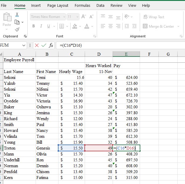 Ayanfethinks's tweet image. Day 12/100 - #100DaysOfDataAnalysis
Today, I continued with my data analysis journey using Excel and followed a FreeCodeCamp tutorial.
I worked on an employee payroll dataset, where I created and organized columns for First Name, Last Name, Hourly Wage, and Hours Worked.
#Excel