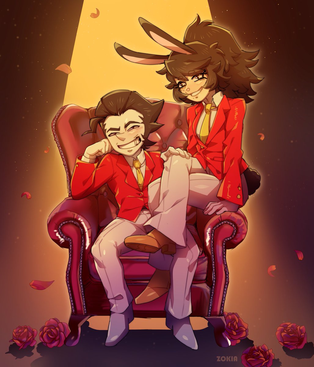 Every big shot needs his trusty bunny boy assistant! Or maybe Spamton is trying to convince himself that it’s just business and not a massive crush. Whatever the case may be… these two are unstoppable together!!! 💌⭐️

💕🎀 Art by my bestie and the WONDERFUL @/Jan_hime