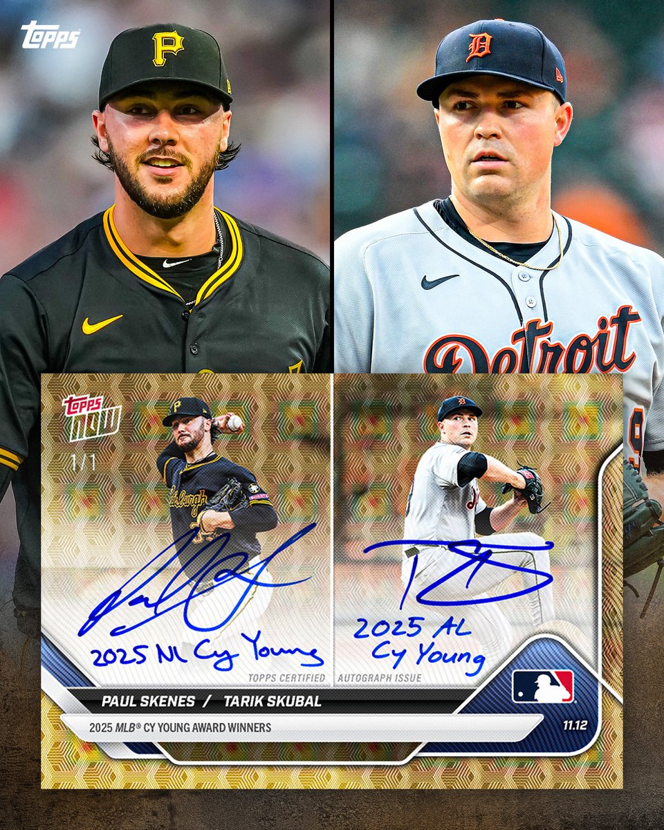 Topps's tweet photo. JUST IN: Tarik Skubal and Paul Skenes are your 2025 Cy Young award winners 🏆 https://t.co/YvsVDDJuH7